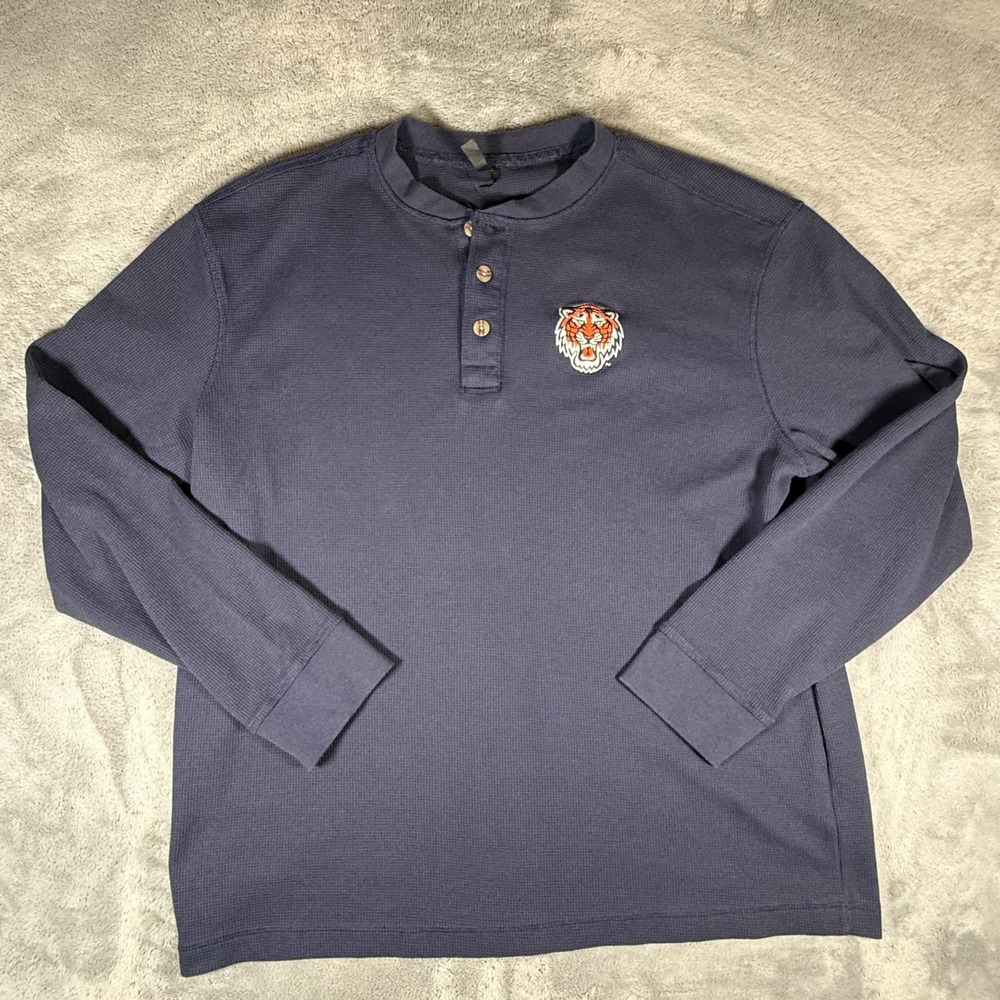 Vintage Detroit Tigers Dunbrooke Waffle Knit Henley T-Shirt Mens 3XL Blue Rare
